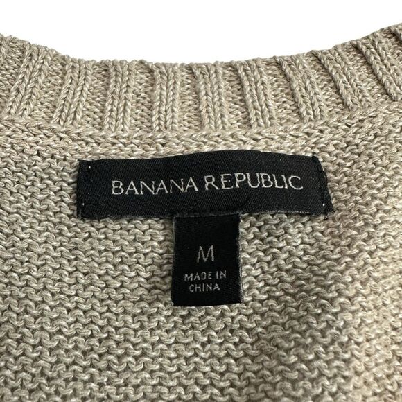 Banana Republic Neutral Cream Hi Low Ribbed Hem Sleveless Knit Top, Medium - Picture 6 of 7